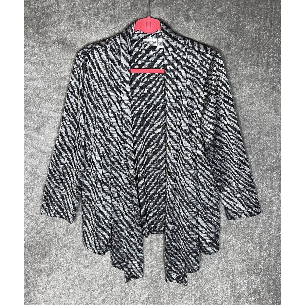 Chicos Long Sleeve Open Front Waterfall Hem Cardigan Top Women Size 1 US Sz 8